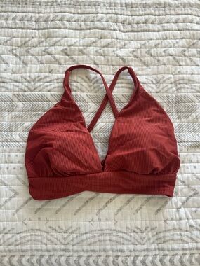 Ribbed V-Neck Bikini Top in Rust Red